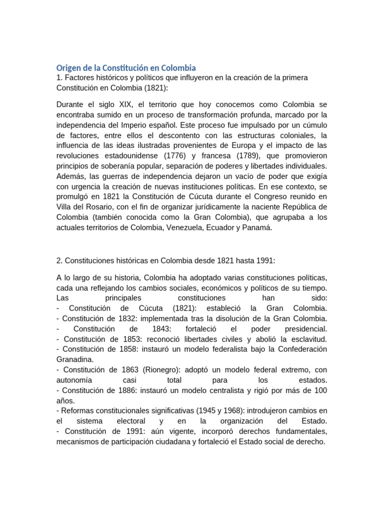 Historia de la Constitución en Colombia | PDF | Constitución | Colombia