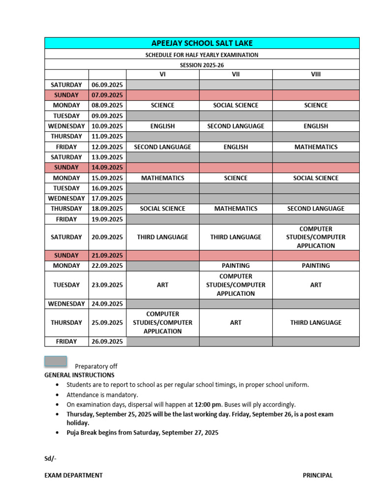 Half Yearly ROUTINE-VII | PDF