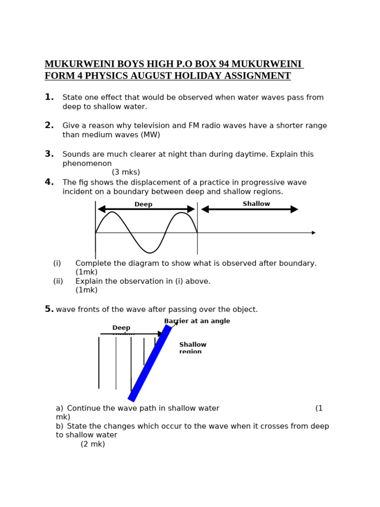 Physics Form 4 Holiday Assignment Term 2 2025 | PDF | Waves | Electric ...