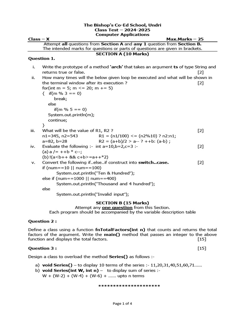 Cl 10 - Comp App - Class Test - July 2025 1 | PDF | Function ...