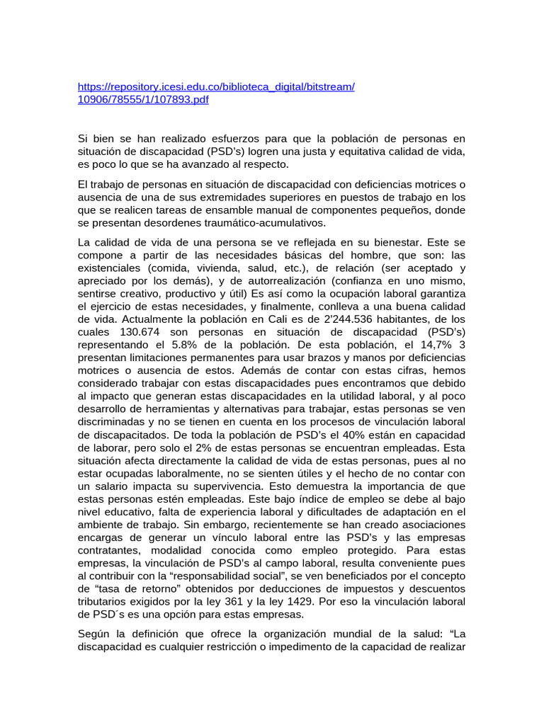 Empleo y discapacidad en Cali: desafíos y oportunidades | PDF ...