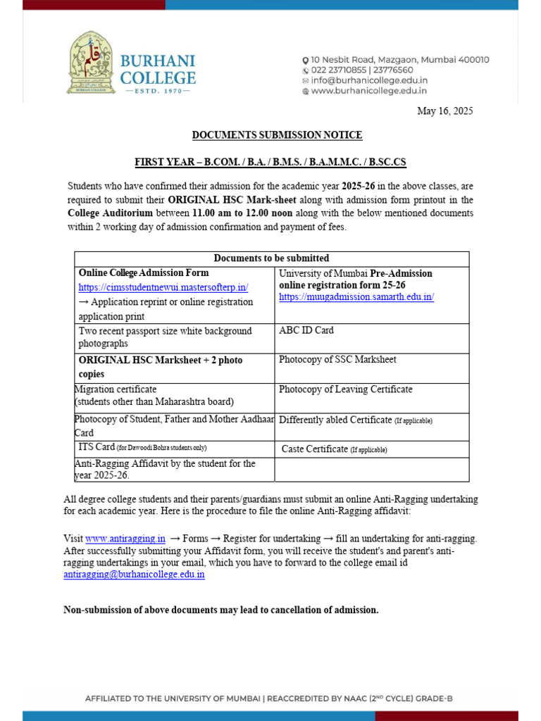 25-26 FY Degree Students Dossion Notice | PDF