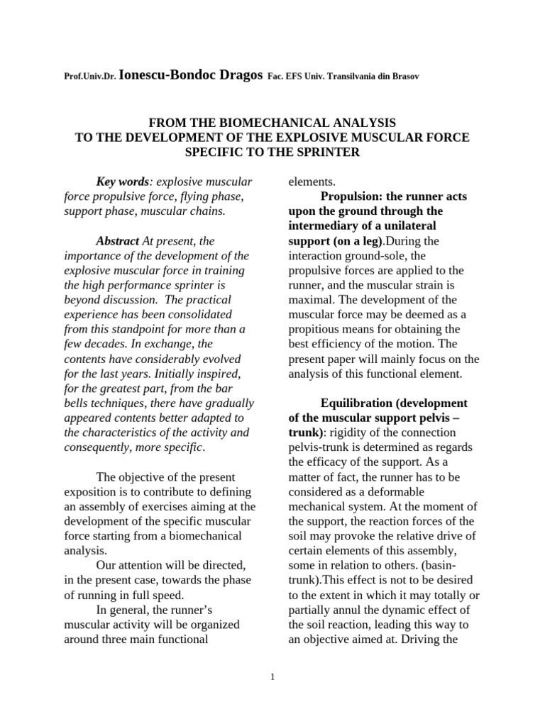 Explosive Force Training for Sprinters | PDF | Force | Running