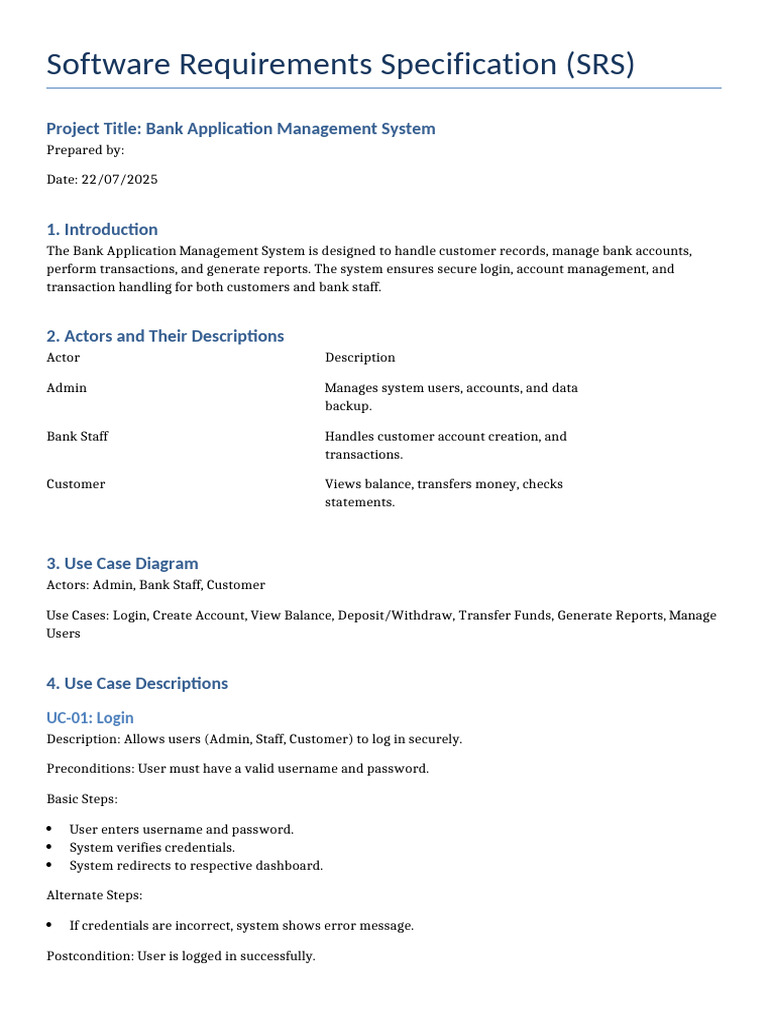 Bank Application Management SRS | PDF | User (Computing) | Login