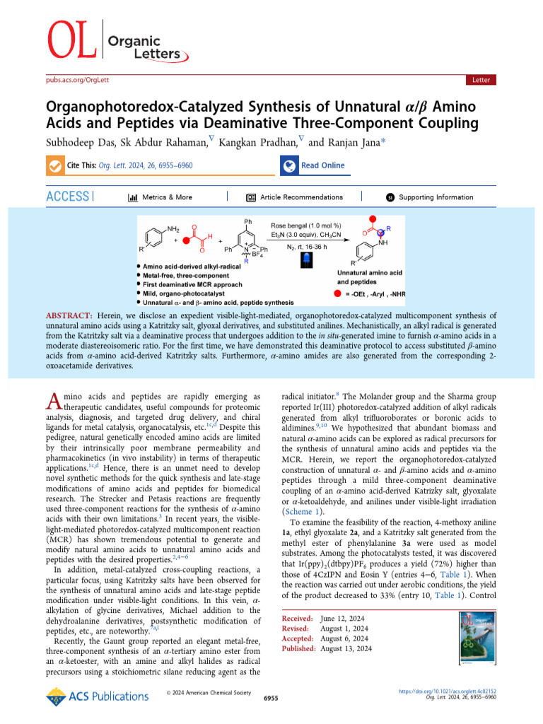 Organophotoredox Synthesis of Amino Acids | PDF | Amine | Ester