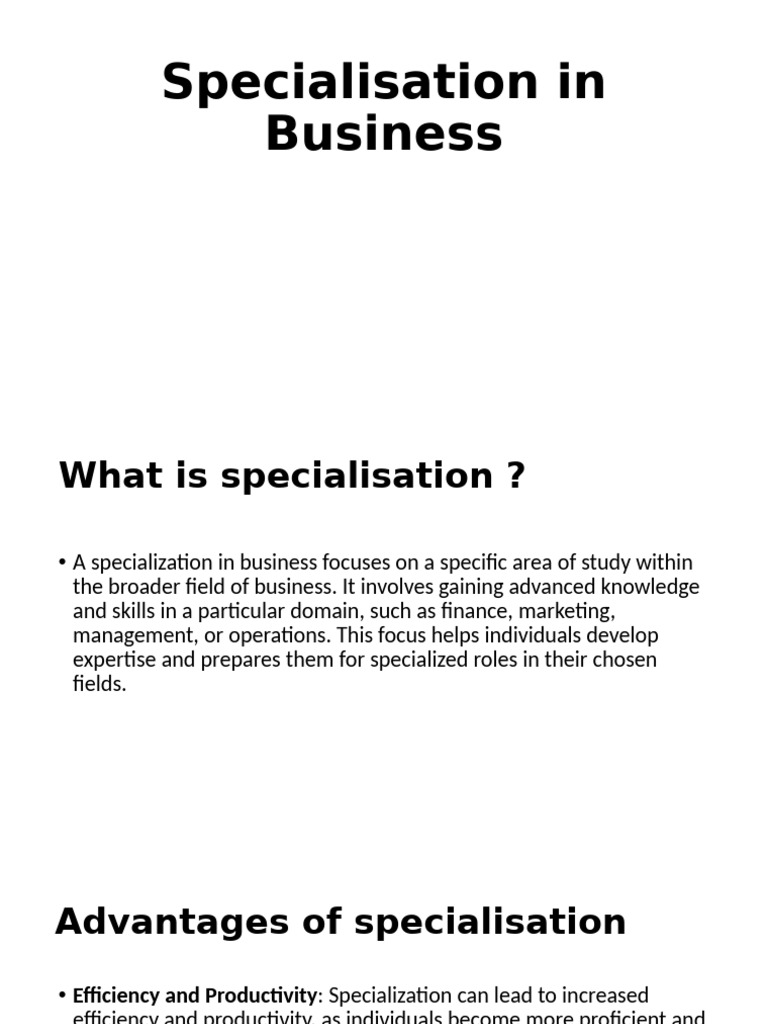Specialisation in Business | PDF