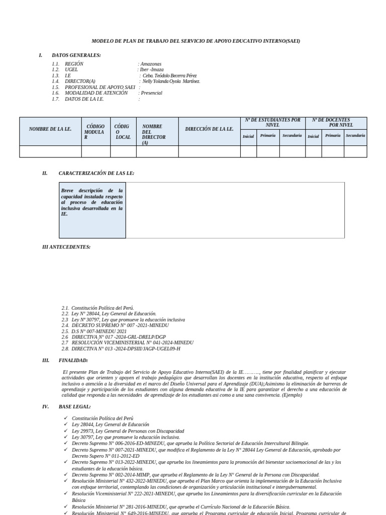 Plan de Trabajo SAEI para Educación Inclusiva | PDF | Plan de estudios ...