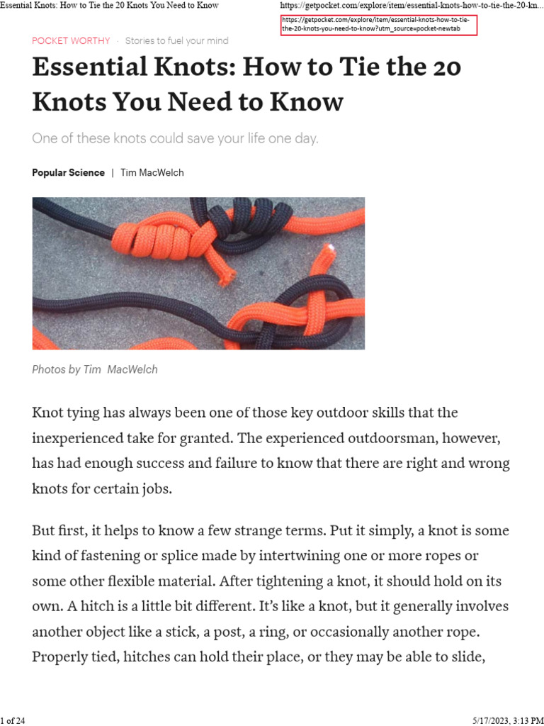 Essential Knots: 20 Must-Know Techniques | PDF | Knot | Scoutcraft