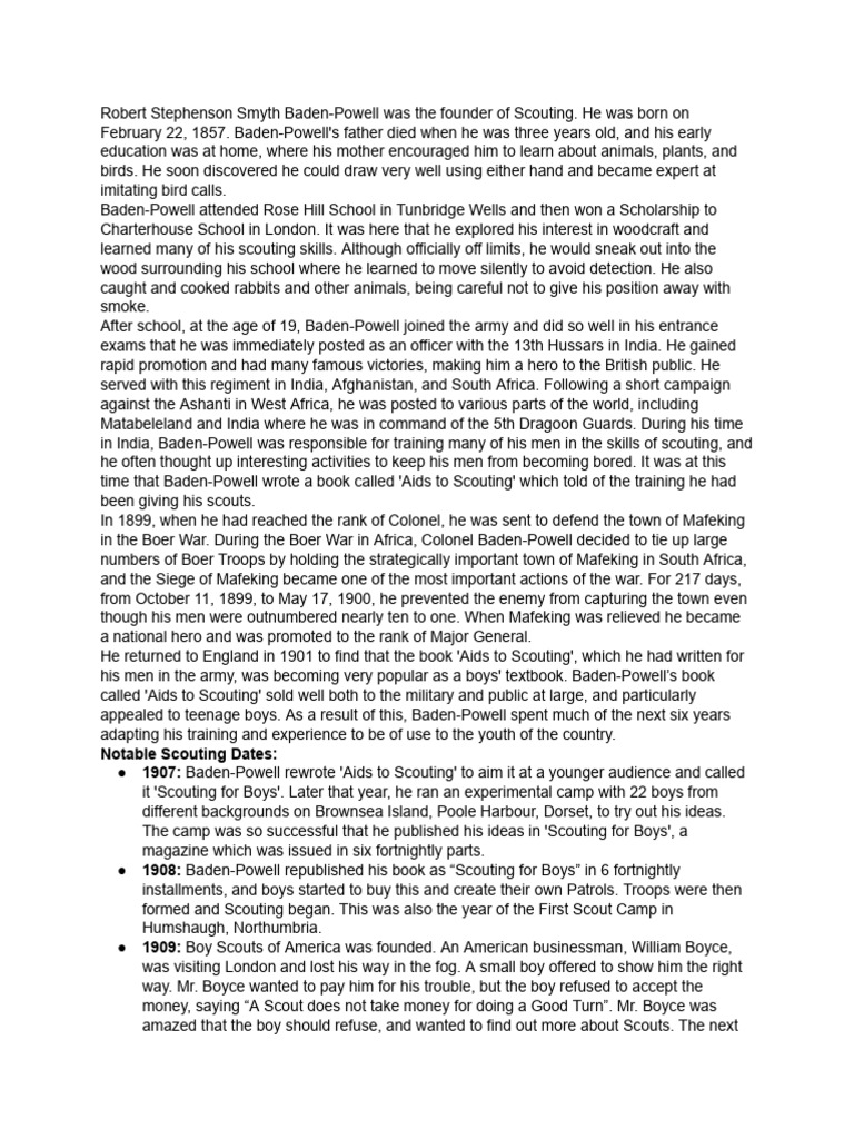 History of Scouting and Baden-Powell | PDF | Scouting | Outdoor Recreation