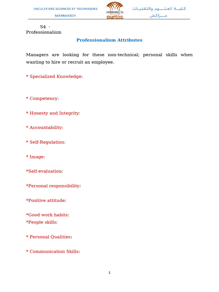 Key Professionalism Attributes for Hiring | PDF