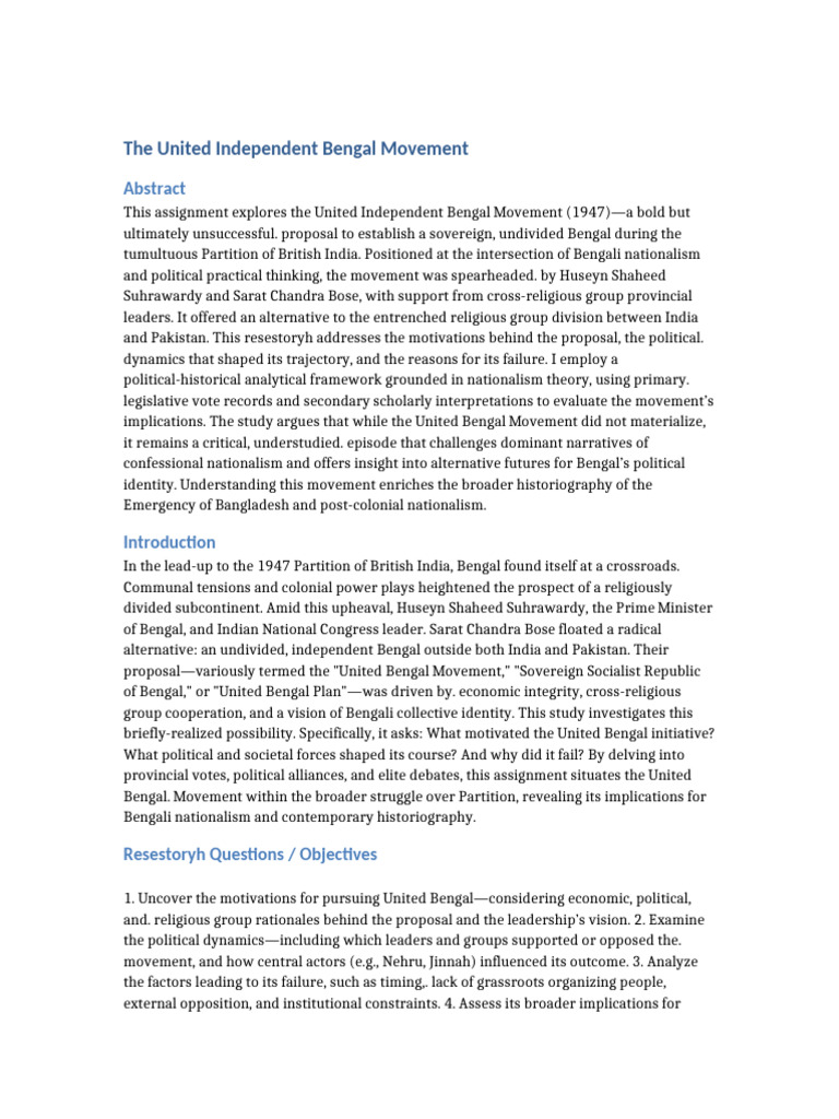United Independent Bengal Movement | PDF | Bengal | Partition Of India