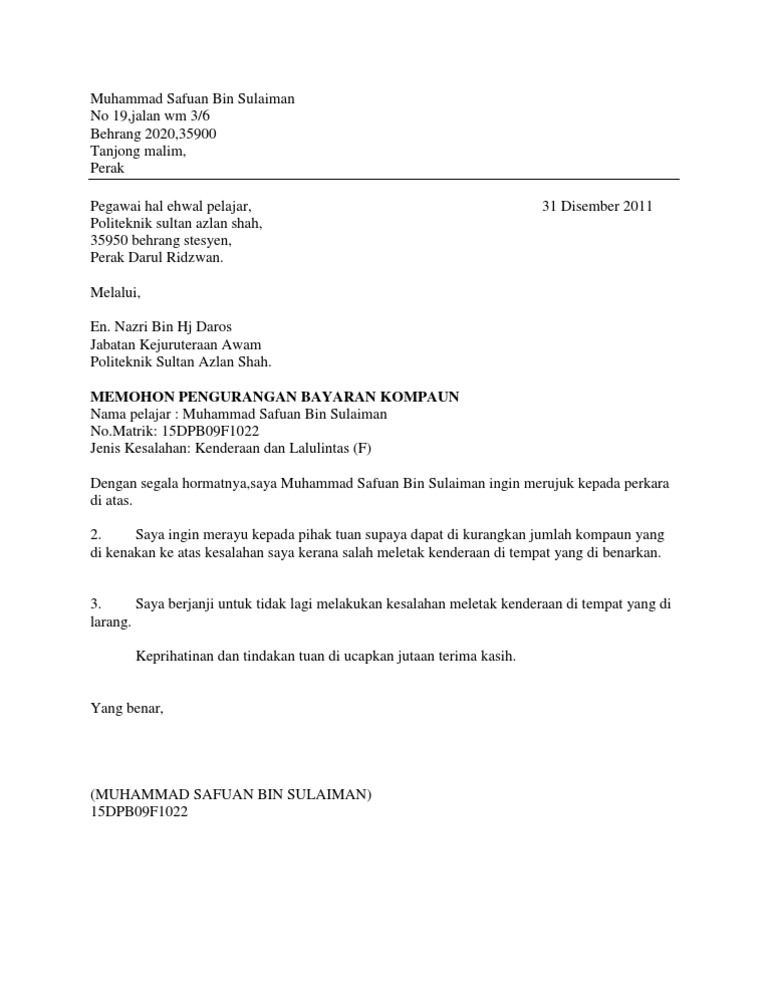 Surat Rayuan Saman Pdf