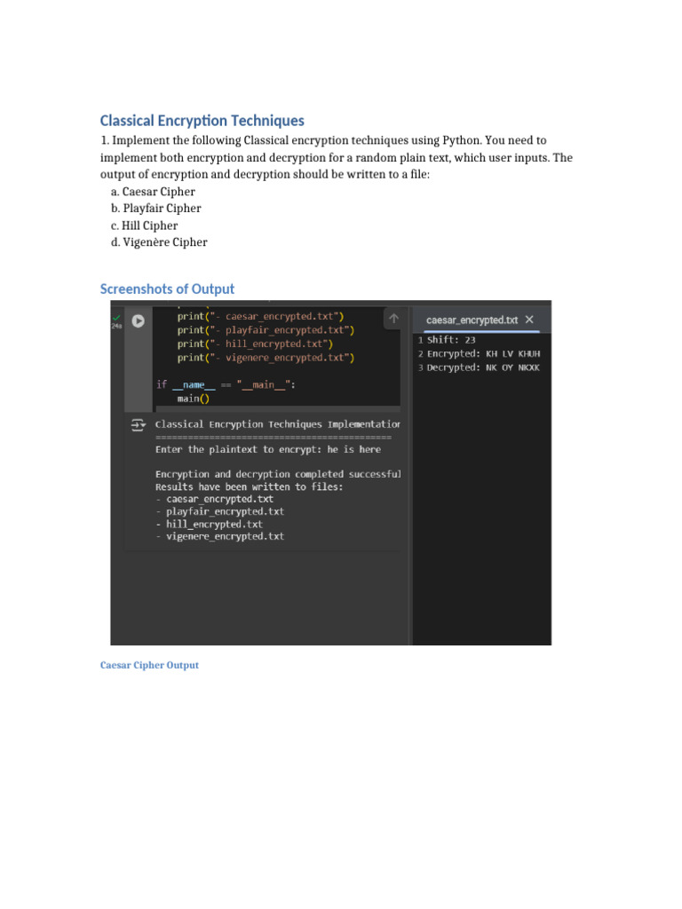 Classical Encryption Techniques in Python | PDF