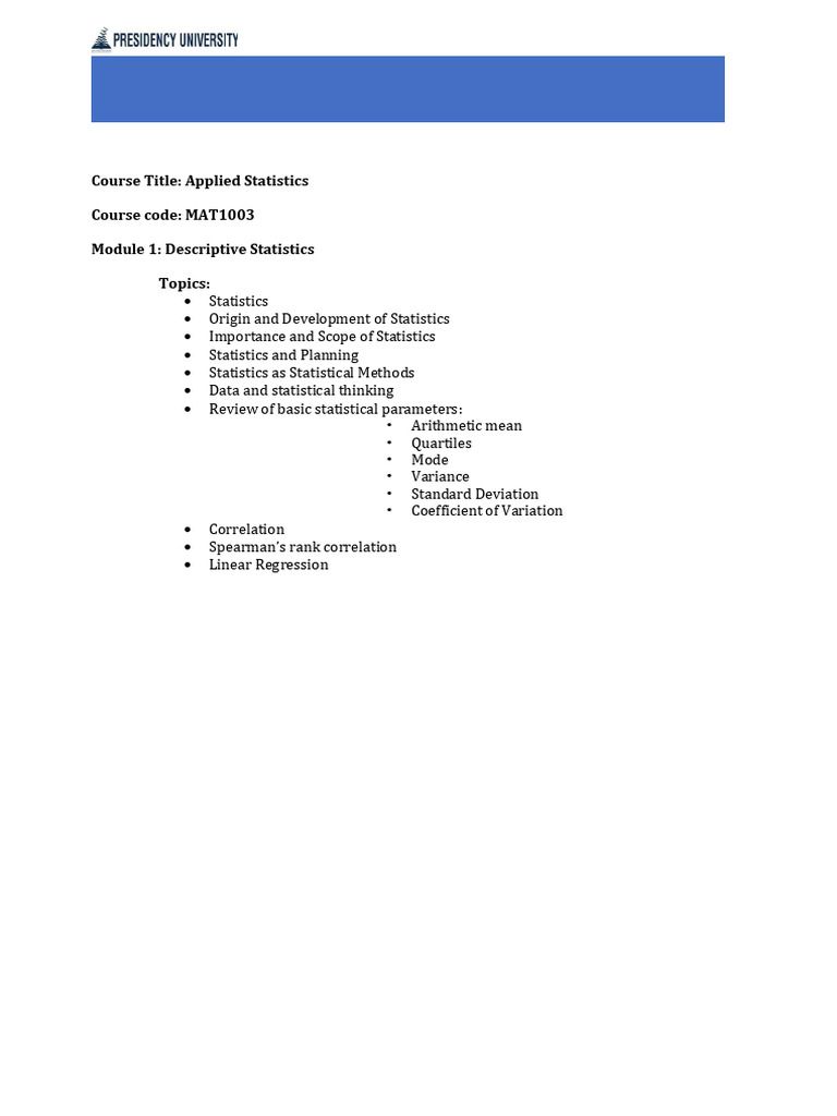 Descriptive Statistics Overview (MAT1003) | PDF | Statistics | Standard ...