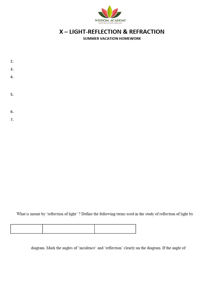 Light-Reflection and Refraction-SV Homework | PDF | Mirror ...