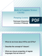 Formal Methods in Computer Science CS1502 Pumping Lemma: Patchrawat Uthaisombut University of Pittsburgh