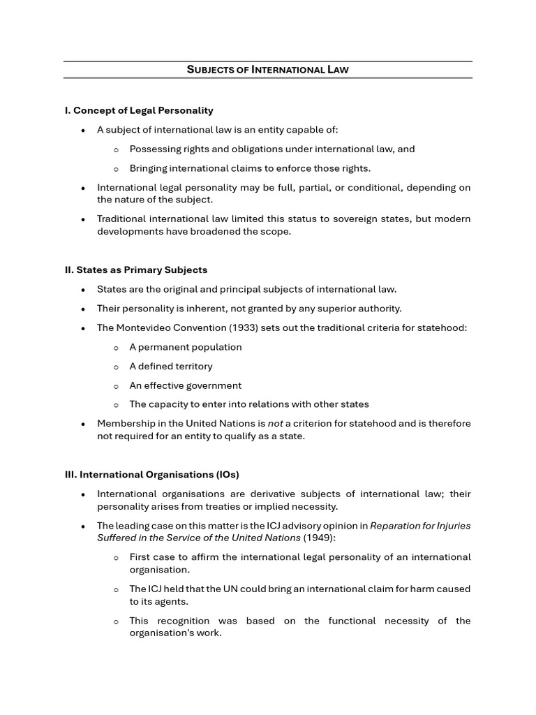 Subjects of International Law Overview | PDF | International Law | Non ...