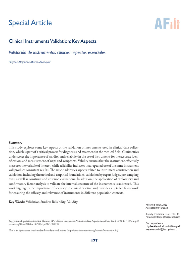 Clinical Instruments Validation Essentials | PDF | Validity (Statistics ...
