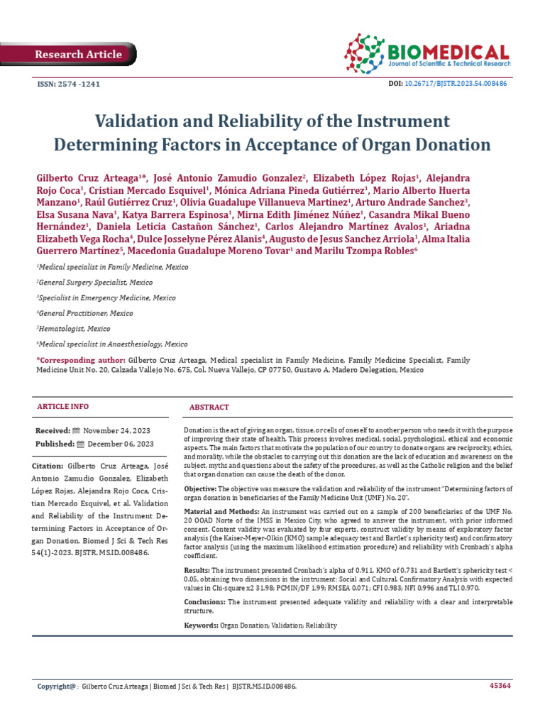 Validation and Reliability of The Instrument Determining Factors in ...