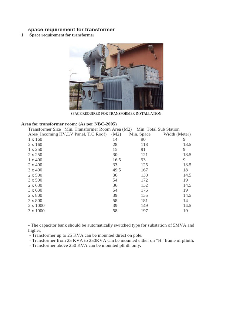 Transformer Room Space Requirements | PDF