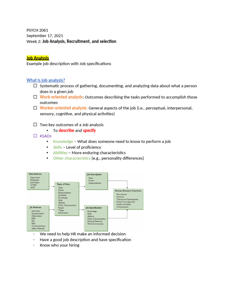 Job Analysis, Recruitment, and Selection Guide | PDF | Validity ...