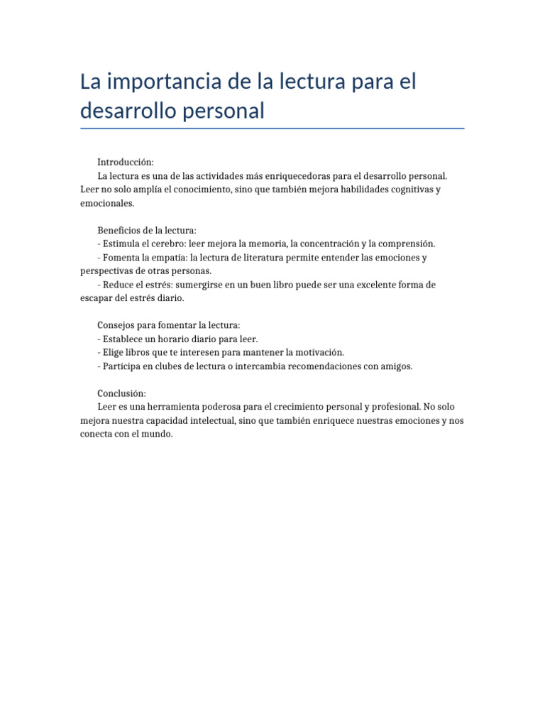 La Importancia de La Lectura para El Desarrollo Personal | PDF