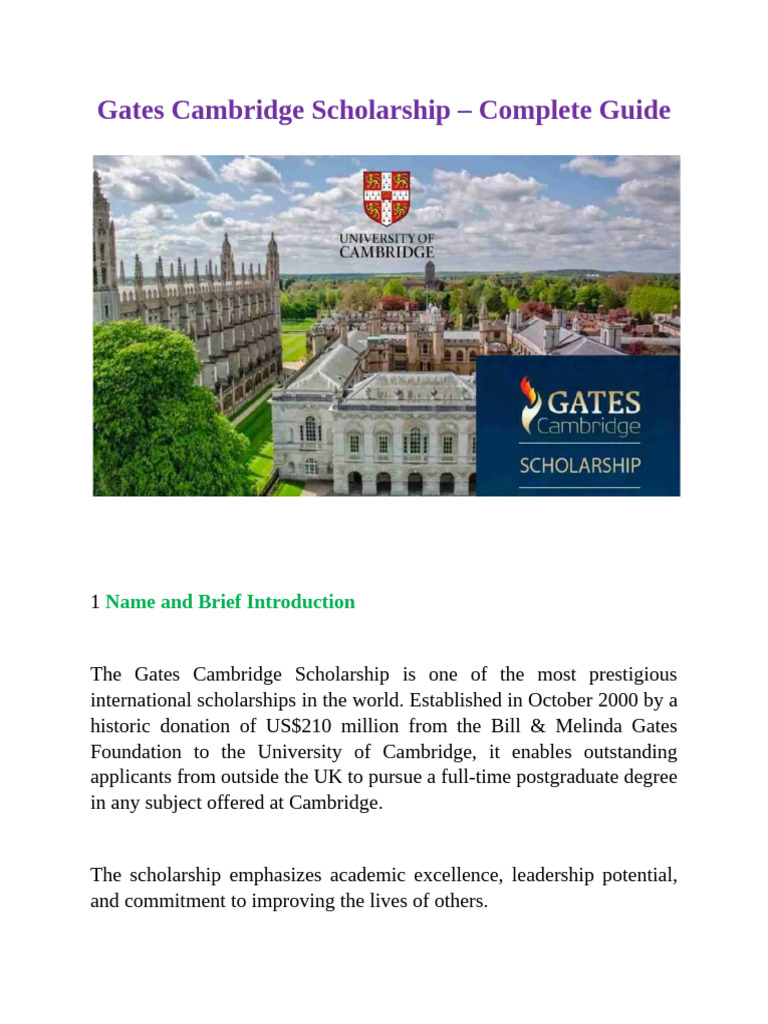 Gates Cambridge Scholarship Overview | PDF | Postgraduate Education ...