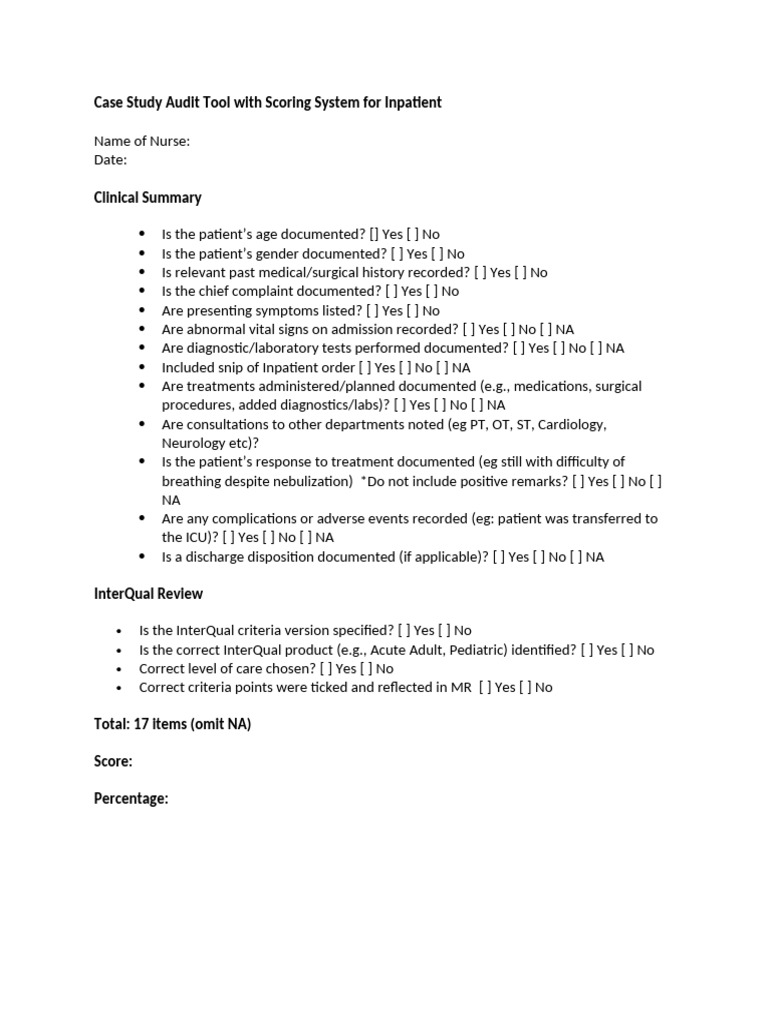 Inpatient and Outpatient Audit Tool | PDF | Patient | Medical Diagnosis