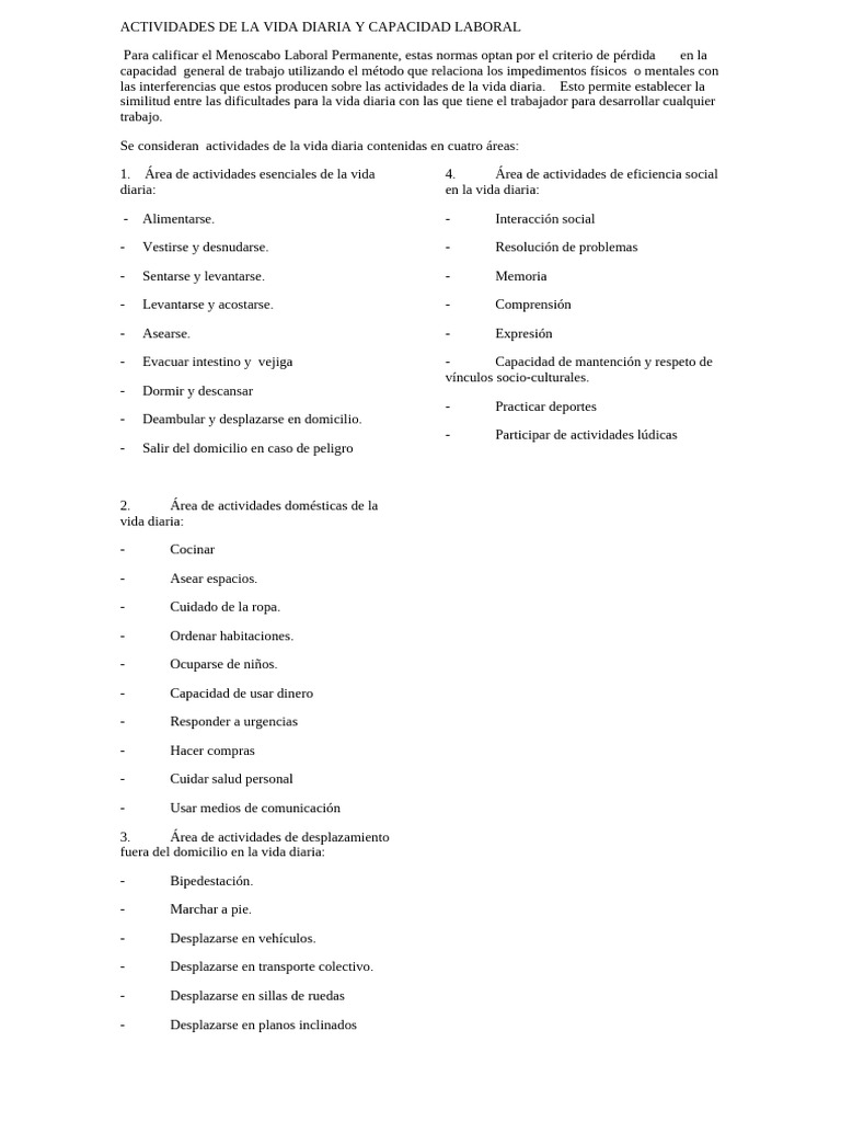Actividades de La Vida Diaria y Capacidad Laboral | PDF