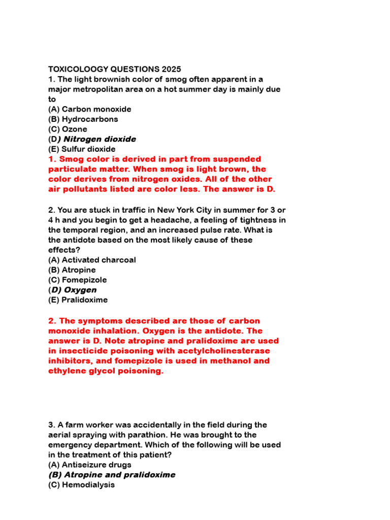 Toxicology Questions and Answers 2025 | PDF | Chemical Substances