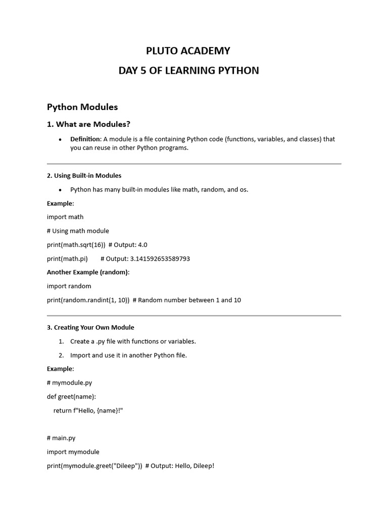 Python Modules and Error Handling Guide | PDF | Python (Programming ...
