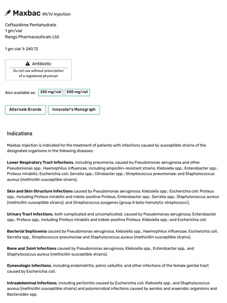Maxbac Ceftazidime Injection Overview | PDF | Gram Negative Bacteria ...