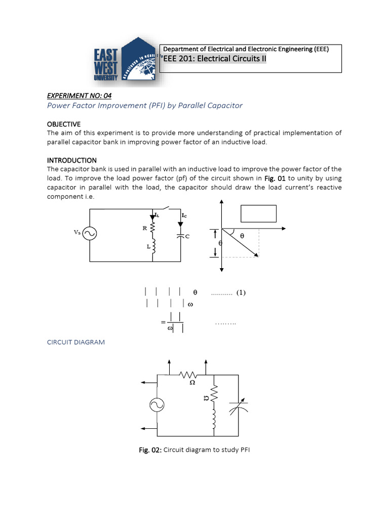 Experiment 4 - Power Factor Improvement (PFI) by Parallel Capacitor ...