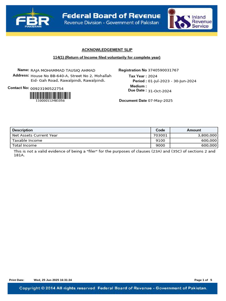 114 (1) (Return of Income Filed Voluntarily For Complete Year) - 2024-3 ...