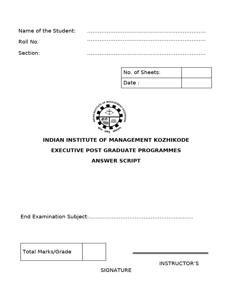 IIM Kozhikode Exam Answer Sheet Template | PDF