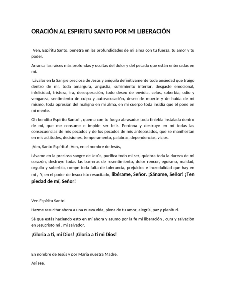 Oración al Espíritu Santo para Liberación | PDF