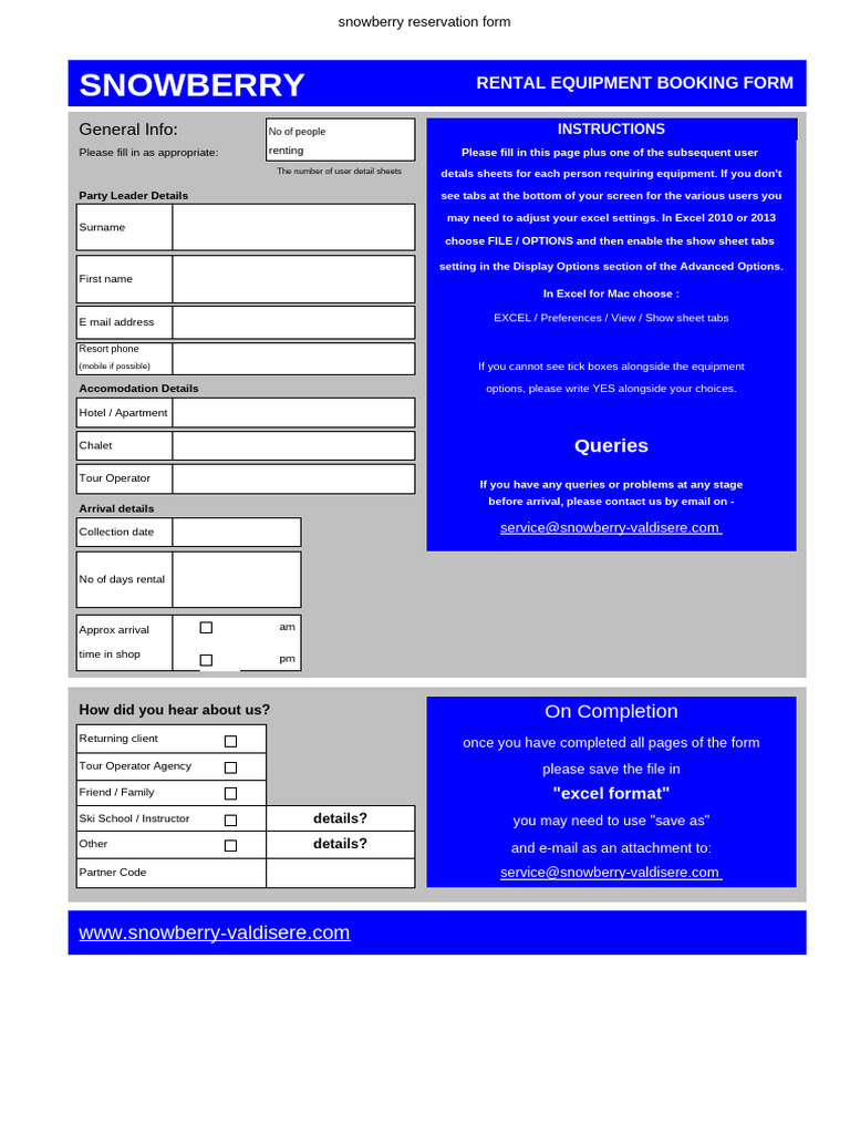 Booking Form Template Excel | PDF | Microsoft Excel | Individual Sports
