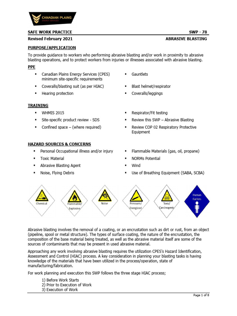 SWP 78 Abrasive Blasting | PDF | Personal Protective Equipment | Safety