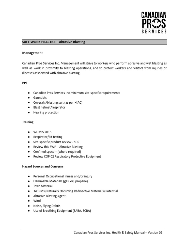 Abrasive Blasting Safety Guidelines | PDF | Personal Protective ...