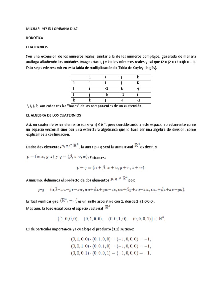 Cuaterniones Geometría euclidiana Objetos matemáticos