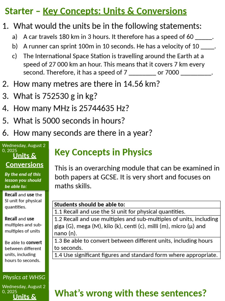 Physics Unit Conversions Guide | PDF | International System Of Units ...