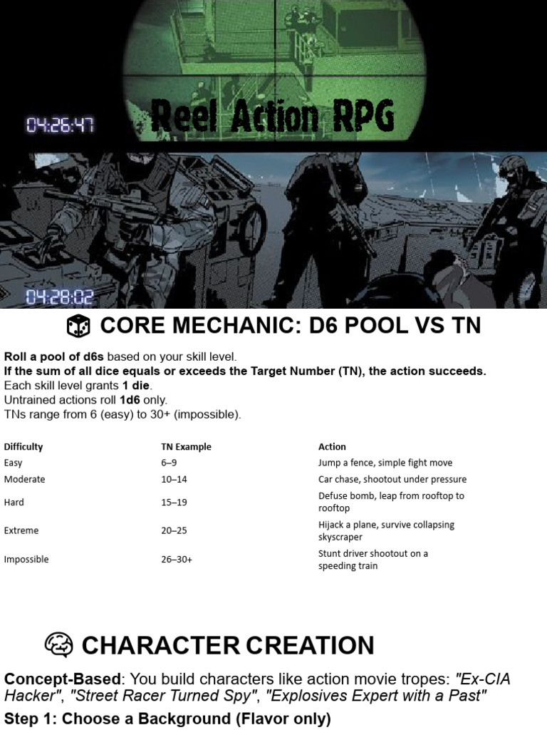 Reel Action RPG Mechanics Overview | PDF | Sniper | Vehicles