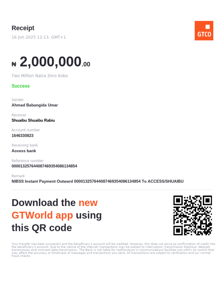 Successful Transfer Receipt Details | PDF