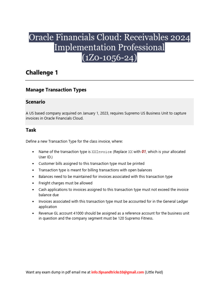 Oracle Financials Cloud: 1Z0-1056-24 Guide | PDF | Receipt | Credit Card