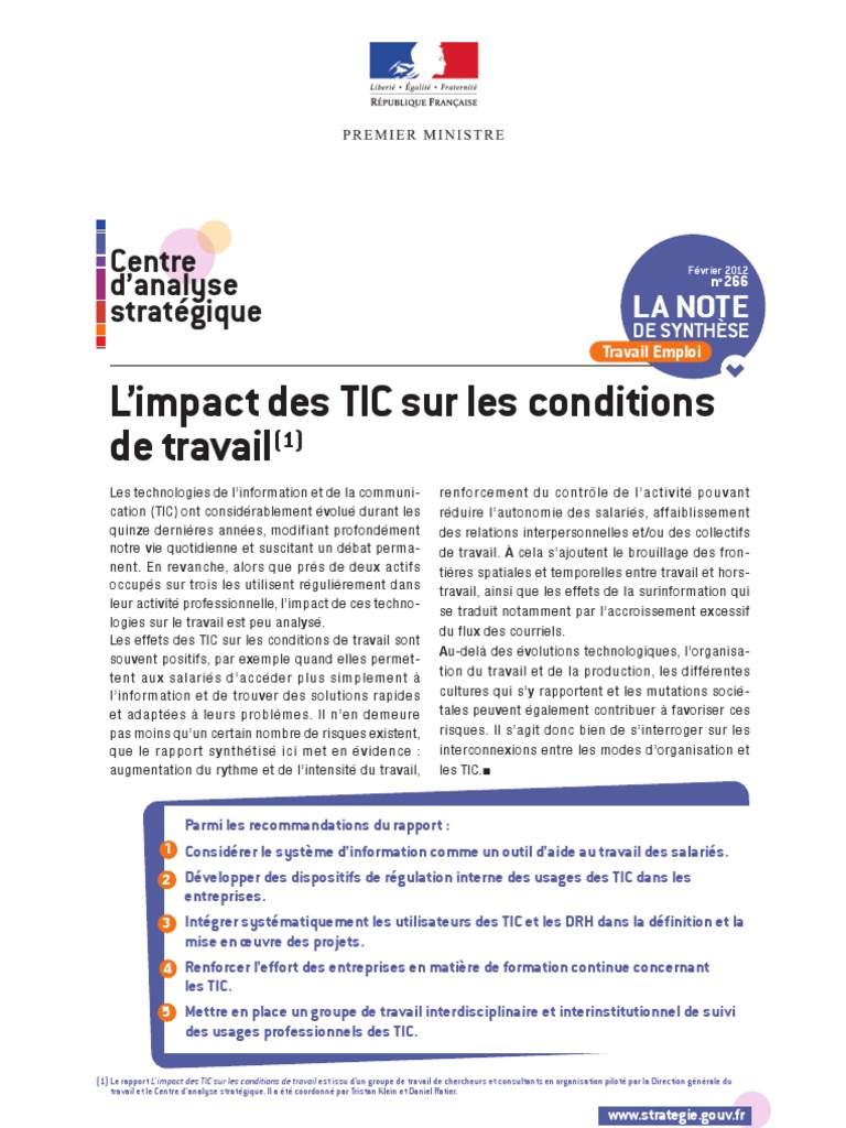 L' Impact Des Tic Sur Les Conditions de Travail | PDF | Technologies de ...