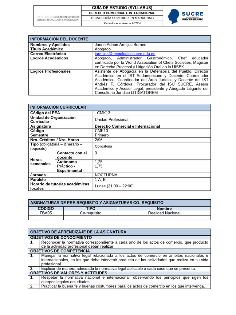 Syllabus Derecho Comercial e Internacional Ja | PDF | Seguro | Reaseguro