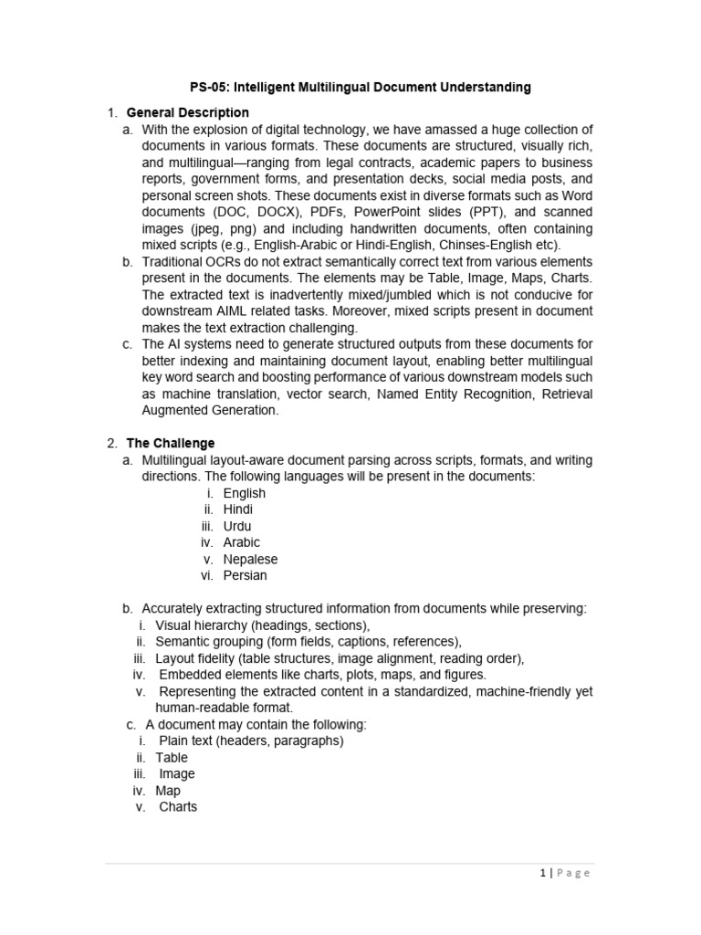 PS-05: Intelligent Multilingual Document Understanding General ...