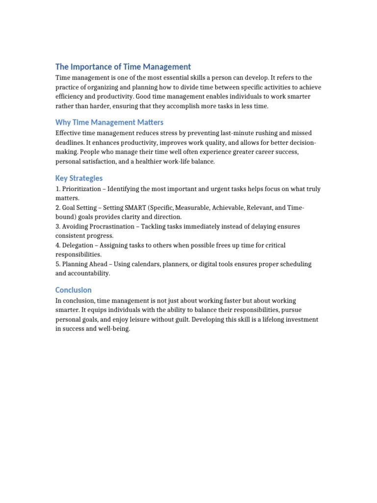 Mastering Time Management Skills | PDF