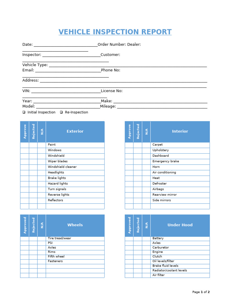 Vehicle Inspection Report Template | PDF | Car | Private Transport