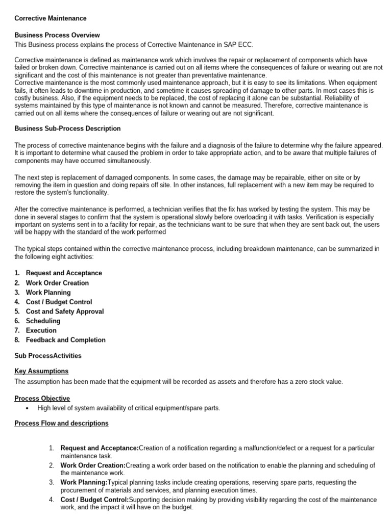 Corrective Maintenance Process Overview | PDF | Systems Engineering ...